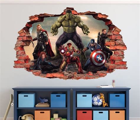 Avengers Wall Decal Movie 3d Brick Smashed Decor Art Kids Etsy