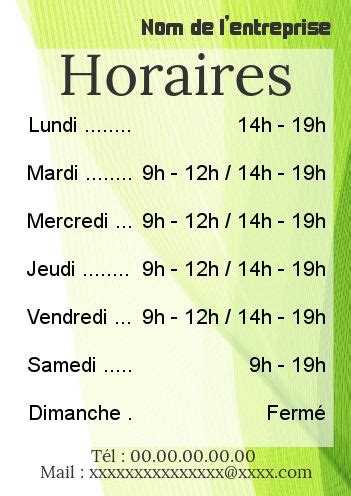 Affiche Commerce Restaurant Horaire Abstrait Vert gratuit à imprimer