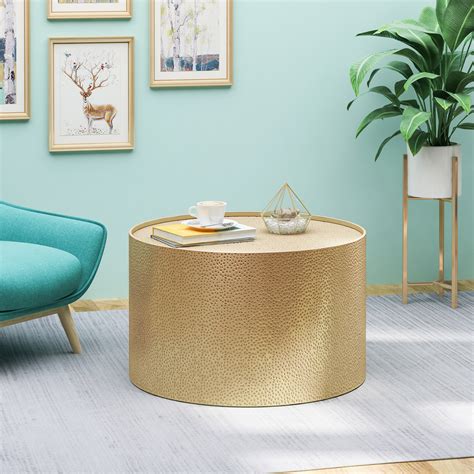 Noble House Corey Modern Hammered Iron Round Coffee Table, Gold ...