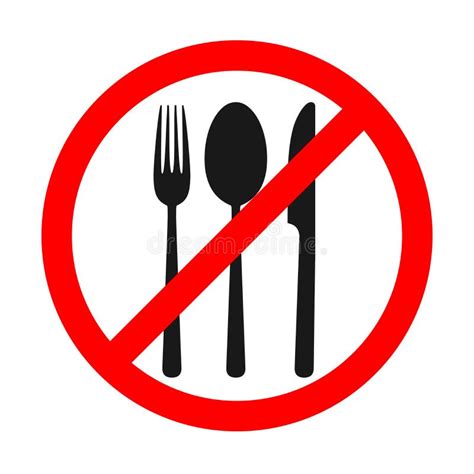 Eat Sign Icon Cutlery Symbol Fork And Spoon Red Prohibited Sign Stop Symbol Stock