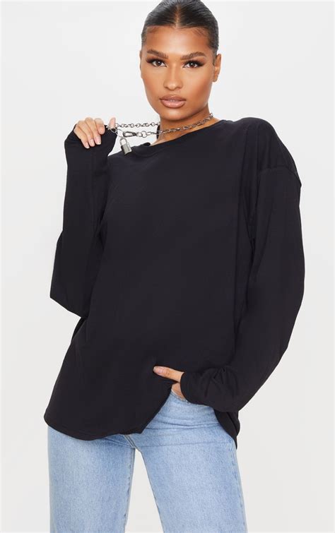 Black Oversized Boyfriend Long Sleeve T Shirt Prettylittlething