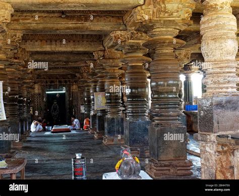 Massive Lathe Turned Circular Pillars Of Kaitabheshvara Temple Stock