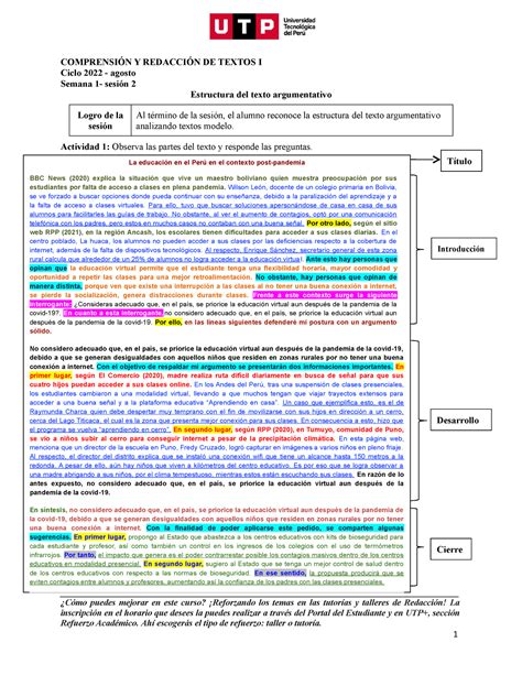 Trabajo Griupal Comprensi COMPRENSIÓN Y REDACCIÓN DE TEXTOS I Ciclo