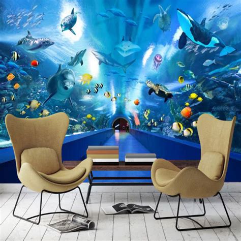 3D 3D Underwater World Aquarium Theme Background Wallpaper Hotel