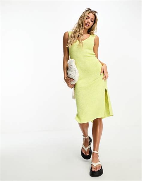 Threadbare Crochet Midi Dress In Lime Asos