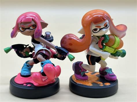 【傷や汚れあり】初期化済 セット アミーボ Amiibo スプラトゥーン Splatoon ガール ネオンピンク オレンジ フィギュア