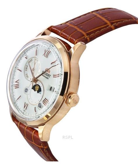 orient bambino version  classic sun  moon phase leather strap white
