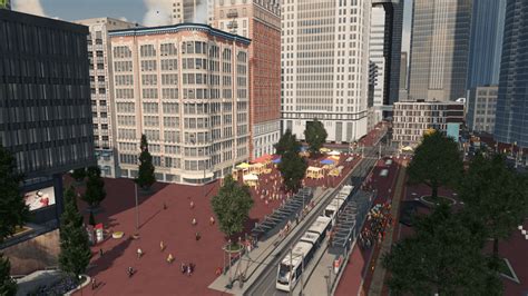 [WIP] Pedestrian plaza and market in downtown : CitiesSkylines