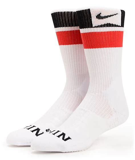 Nike Sb Elite Dri Fit White And Red Striped Crew Socks Zumiez