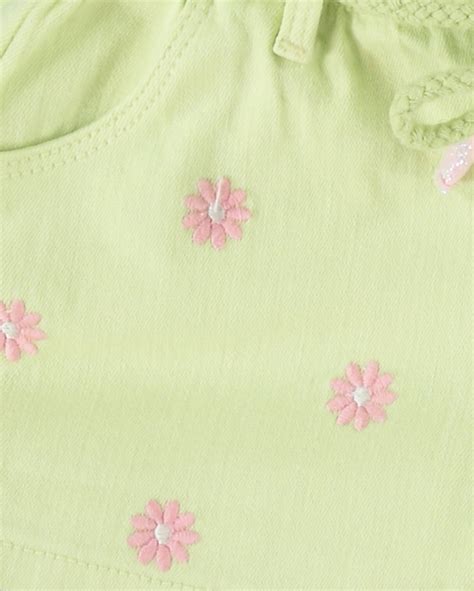 Riachuelo Short Jeans Color Infantil Clochard Floral Verde Claro Tam