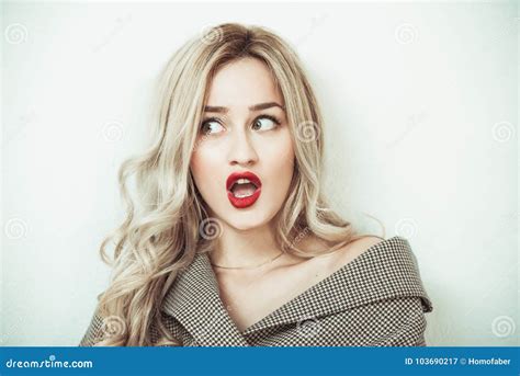 Blonde Woman Making Face Expressions Stock Image Image Of Lips