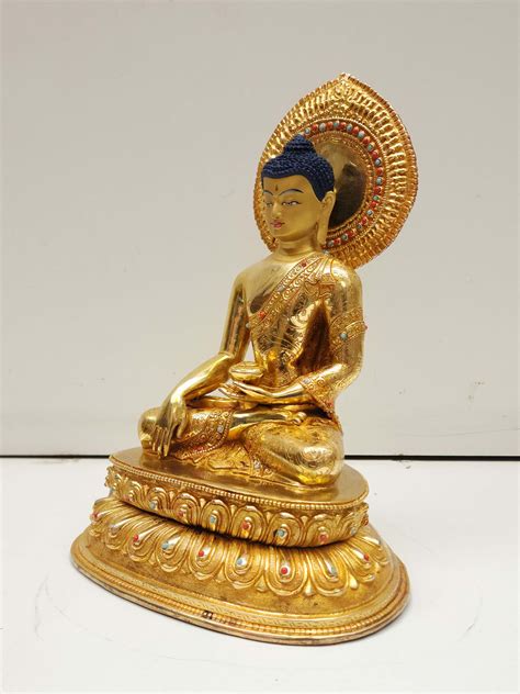 Buddhist Handmade Statue Of Shakyamuni Buddha Full Fire Gold Plated