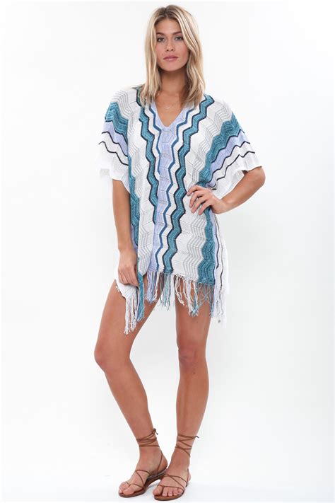 Goddis Summer Knit Poncho V Neck Sheer Stripe Detail Loose Boho Beach