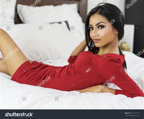 Beautiful Brunette Woman Red Dress Stock Photo Shutterstock