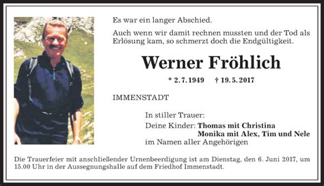 Traueranzeigen von Werner Fröhlich Augsburger Allgemeine Zeitung