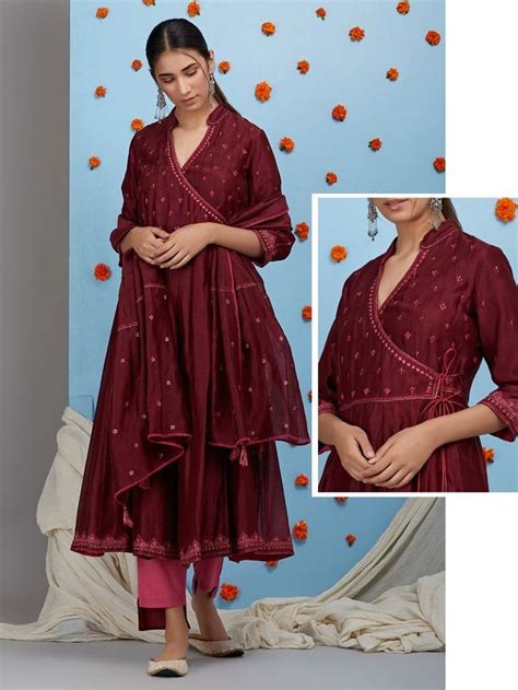 Buy Blue Embroidered Chanderi Kurta With Cotton Palazzo And Dupatta