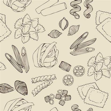 Premium Vector Pasta Shapes Vector Seamless Pattern Hand Drawn