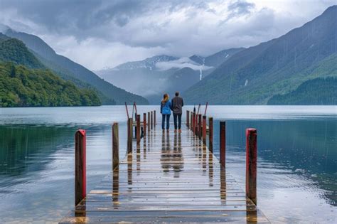 Premium Photo Couple Standing On The Lake Rotoiti Wharf After The