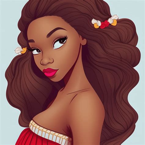 Beautiful Melanin Women In A Disney Princess Red Dress · Creative Fabrica