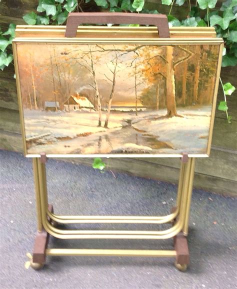 Vintage 50s Set Of Tv Trays Signed By Robert Wood