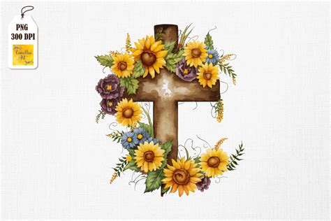 Watercolor Cross And Sunflowers Easter 3 Graphic By Camellia Art