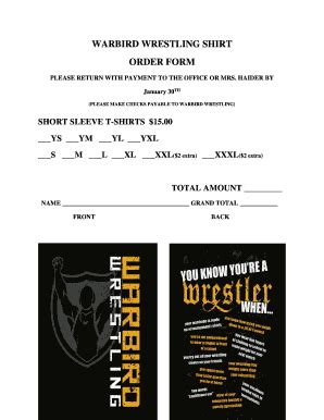 Fillable Online Wolsey Wessington K Sd Warbird Wrestling Shirt Order