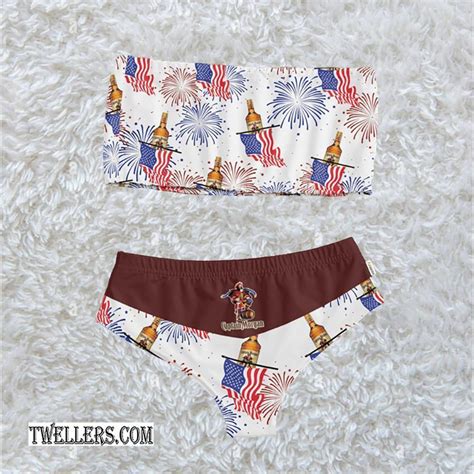Captain Morgan American Flag Fireworks Strapless Bandeau Bikini Swimsuit TW
