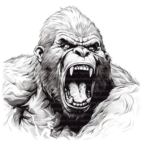 Angry Gorilla Clipart Gorilla Line Art Printable Watercolor Clipart