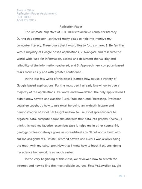 Edt 180 Reflection Paper Microsoft Excel Homework Free 30 Day