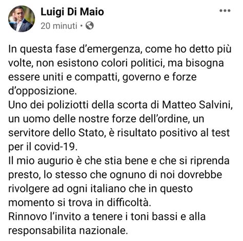 CORONAVIRUS Ministro DI MAIO Un Poliziotto Della Scorta Di Salvini