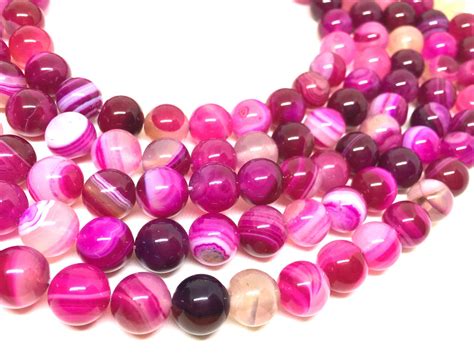 10mm Magenta Pink Striped Agate Circle Glass Round Beads Jewelry Maki Swoon And Shimmer