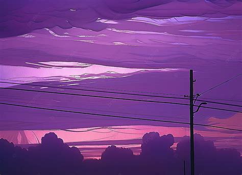 Langit Ungu Dipenuhi Dengan Langit Ungu Yang Indah, Pohon Jalanan, Awan ...