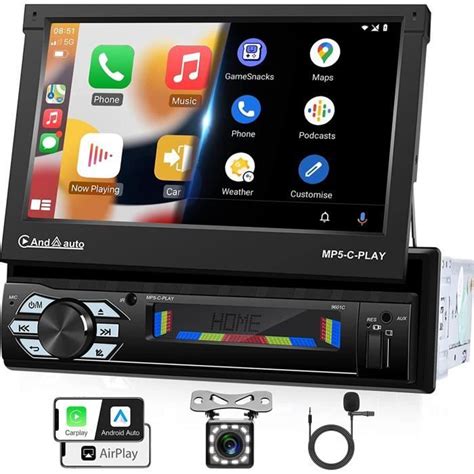 Autoradio 1 Din Carplay Android Auto Lien Miroir avec 7 Pouces Écran