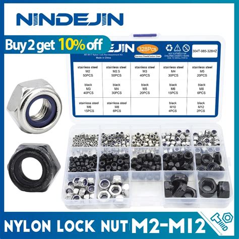 Nindejin Nylon Lock Nut Set Black Zinc Plated Carbon Steel M M