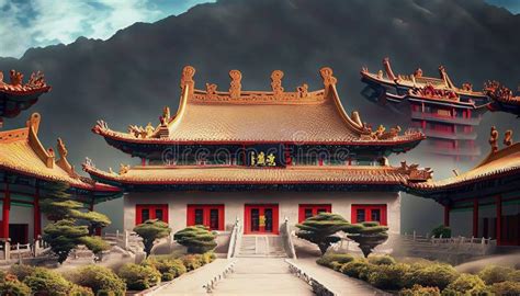 A Traditional Japanese Temple Building Stock Illustration