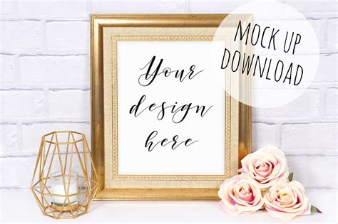 Gold Frame Mockup Photography Styled Scene By Doodle And Stitch