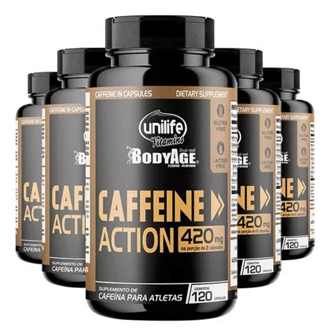 Kit 5 Cafeína Caffeine Action 420mg Unilife 120 Cápsulas Parcelamento