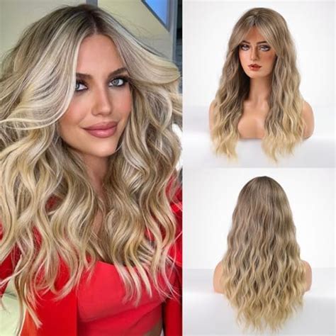 Amazon Haircube Blonde Wavy Wig With Curtain Bangs For Women