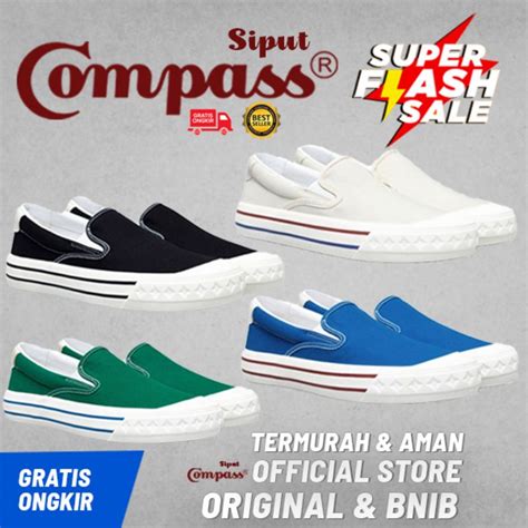 Jual Sepatu Compass Retrograde Slip On Black White Cream Blue Green