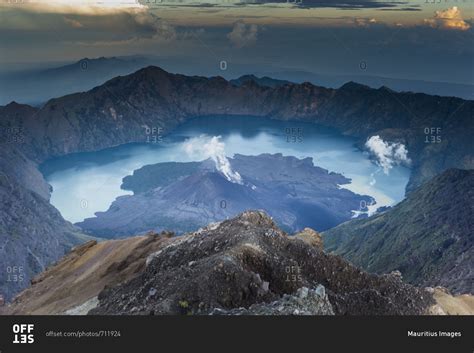 Scenery at Gunung Rinjani, the crater lake stock photo - OFFSET