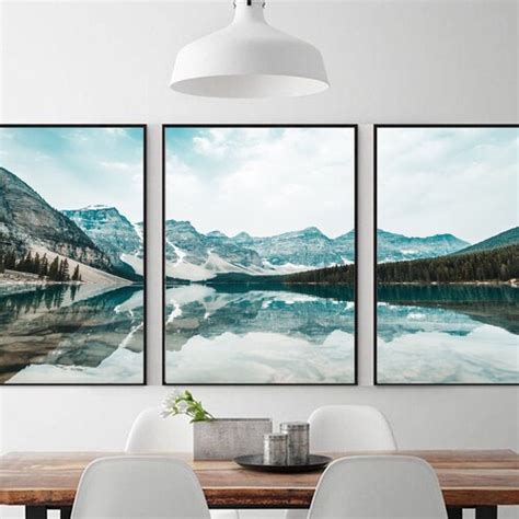 3 Piece Wall Art Mountain Lake Canvas Triptych Nature Wall Art Etsy