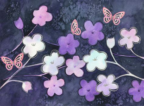 Pink Butterflies On Purple Flowers Painting By Taphath Foose Fine Art