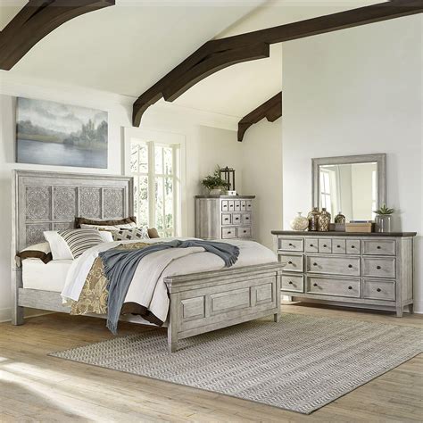 Farmhouse White Wood Queen Panel Bed Set 4 Pcs w/Chest Heartland 824-BR ...