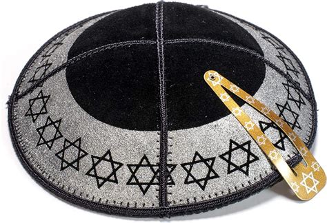 Jl Kipphas Black And Silver Star Of David Leather Kippah Yarmulke