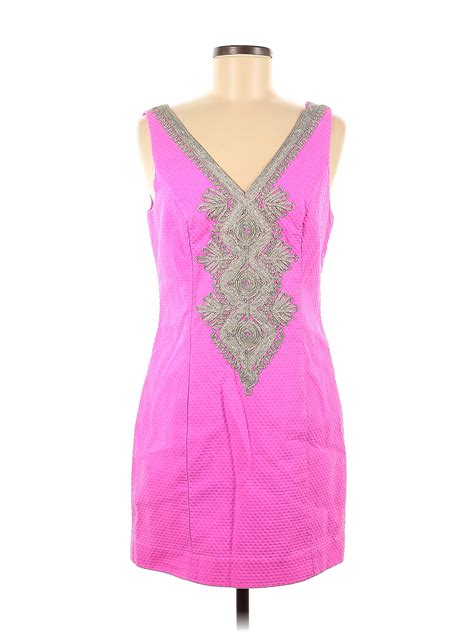 Lilly Pulitzer 100 Cotton Solid Pink Casual Dress Size 6 69 Off