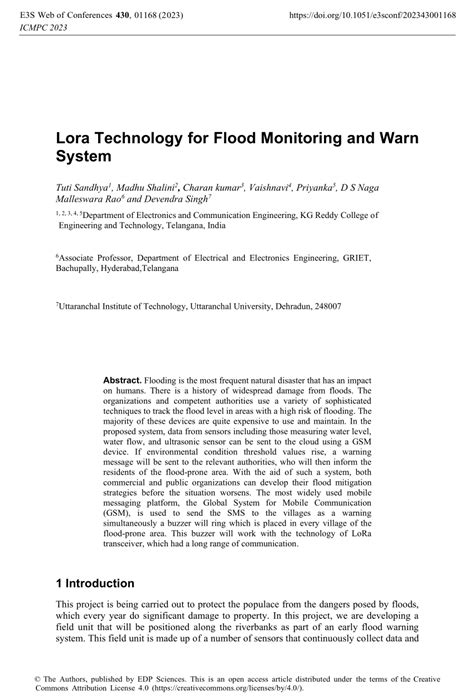 Pdf Lora Technology For Flood Monitoring And Warn System