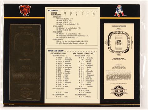 Bears Champions Super Bowl XX Commemorative 9x12 Score Card Display ...