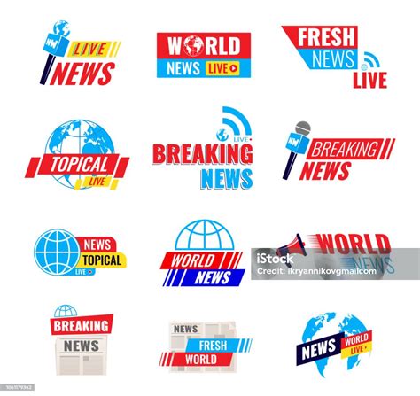 Set Logos Logotypes Fresh Live News Broadcast Social Media Emblems