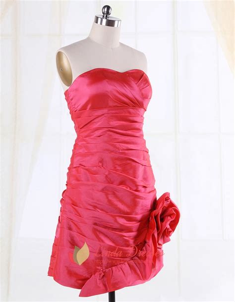 Hot Pink Strapless Cocktail Dress Short Strapless Empire Waist Dress