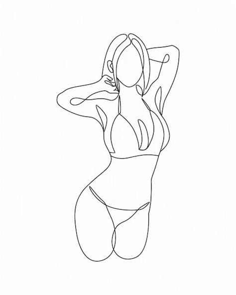 Desenho Do Corpo Feminino Em Estilo De Arte De Linha Vetor Premium